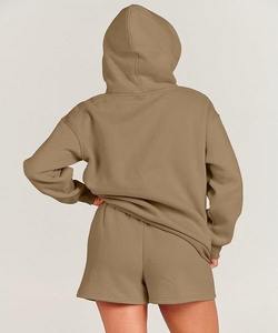 <b>Women's</b> 100% Cotton Ultimate Comfort Hoodie <b>Short</b> Set Premium Quality Embroidered With Vintage Decorations New Solid Pattern - Product Image 4