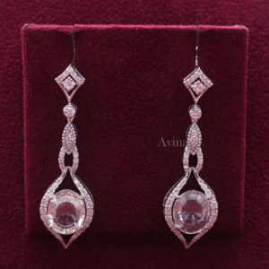 IGI Certified Lab Grown Diamond Round Drop Dangle <b>Earrings</b> in 925 Sterling <b>Silver</b> | Luxury Halo Statement <b>Earrings</b> - Product Image 5