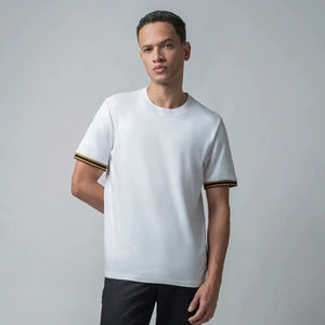 T-shirt blanc HD imprimé au dos pour hommes à la mode vente en gros Supima coton Spandex Tee col en nid d'abeille côtes poignets en tricot plat Design vierge - Product Image 1