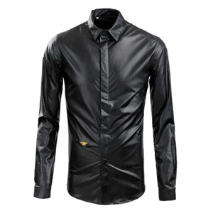 Plus Size Men's High Street Fashion Casual Leather Shirt <b>Stand</b> Collar Slim Fit Long Sleeve Breathable Waterproof - Product Image 1