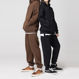 Respirant épaule ample 100% coton couleur unie sweats à capuche lourd surdimensionné Logo personnalisé deux pièces sweats à capuche en coton - Product Image 2