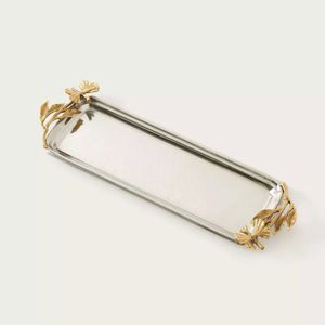 Eco-Friendly Table Decoration Snacks Serving Tray Highest Quality Hammered Metal Tray With Floral Handle For <b>Hotel</b> <b>Supplies</b> - Product Image 5