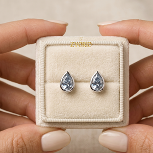 Zyorio Jewels 1ct Pear Shape Lab Grown Diamond Bezel Set <b>Hoop</b> <b>Earring</b> <b>14K</b> <b>Gold</b> Rhodium Plated VS Clarity D Color Wedding Party - Product Image 4