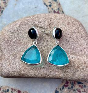 925 Sterling Silver Paraiba Tourmaline With Black Obsidian <b>Earring</b> , <b>Beautiful</b> Women <b>Earring</b> . - Product Image 5