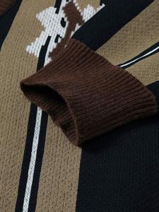 Men's <strong>Black</strong> Brown Argyle Flowers Letter Embroidered V Neck Knit 100% <strong>Wool</strong> <strong>Cardigan</strong> Cropped Casual Autumn Winter Top - Product Image 6