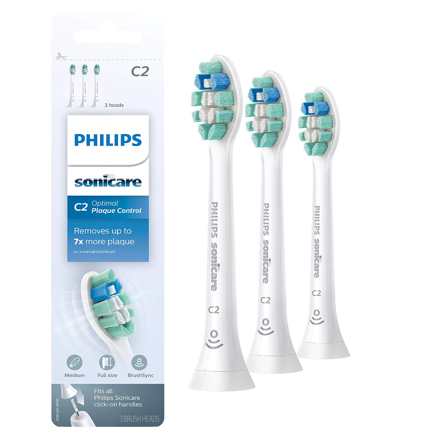 PhilipsSonicare, оригинальные головки зубной щетки с оптимальным контролем зубного налета, 3 головки, белые, HX9023/65