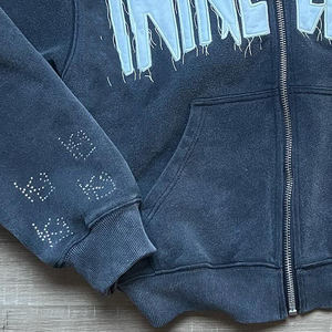 Streetwear 400gsm unisexe avec logo personnalisé sweats à capuche en éponge française à broderie personnalisée sweats à capuche pour hommes en détresse délavés à l'acide - Product Image 5