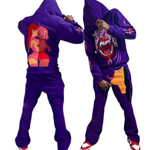 Ensemble survêtement évasé unisexe avec imprimé bouffant Survêtement polaire surdimensionné XL à ourlet brut de haute qualité Logo personnalisé pour l'été - Product Image 1