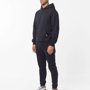 Ensemble de sweat-shirt à demi-zip avant pour homme, molleton haute densité, épaules tombantes, sweat-shirt uni, poches kangourou, col montant, survêtement pour homme - Product Image 4