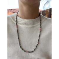 Collier de perles de 22 pouces, fabrication Navajo, corail rose et argent sterling, 4 mm, bijoux culturels de collection