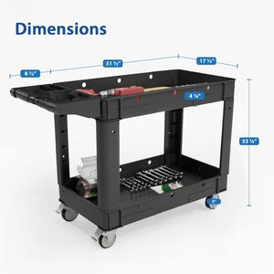 Commercial Grade Heavy Duty 2 Shelf Utility <b>Cart</b> Rolling <b>Tool</b> Trolley with Wheels <b>for</b> Business Warehouse Made of Durable Plastic - Product Image 3