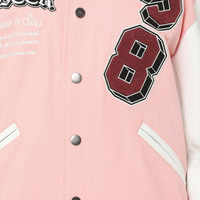 Blouson universitaire surdimensionné pour femme en toile respirante rose et blanc à carreaux, en cuir véritable, avec broderie et patchs lettres, style universitaire