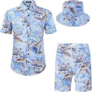Ensembles de survêtements respirants pour hommes Shorts Chemises décontractées à boutons Taille élastique Polyester/coton Sport Été Ensembles de shorts hawaïens - Product Image 1