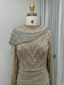 MB40149 شامبانيا إسلامية برقبة عالية ترتر مطرز بالخرز دبي عربي أكمام طويلة فساتين سهرة فاخرة للنساء أنيقة - Product Image 4