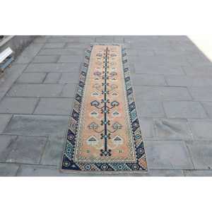 พรมวิ่งสไตล์ตุรกี ขนาด 2.3x8.7 ฟุต พรมขนสัตว์สีน้ำเงินวินเทจลายปะติด - Product Image 1