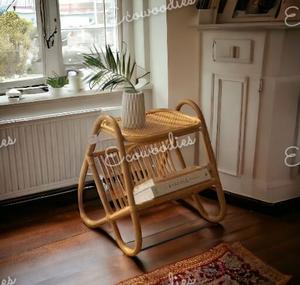 Table de chevet en rotin faite à la main écologique au meilleur prix étagère de rangement en bambou de style industriel pour chambre à coucher ou appartement - Product Image 2