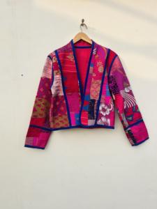 Chaqueta acolchada de retazos de seda más vendida, chaqueta Kantha corta Reversible, chaqueta Reversible para mujer, abrigo de invierno - Product Image 5