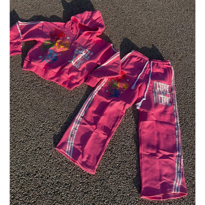 Custom Unisex Printing <b>embroidery</b> Men Flared Sweatpants and Hoodie <b>Set</b> Two Pieces Rhinestone Sweat suit French Terry Tracksuit - Product Image 1