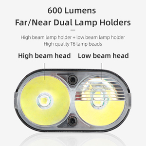Luz Delantera para Bicicleta JOHORSE 600LM, Recargable por USB, Doble Cabezal T6 LED, Resistente al Agua IPX5, Aleación, para Ciclismo Nocturno - Product Image 3