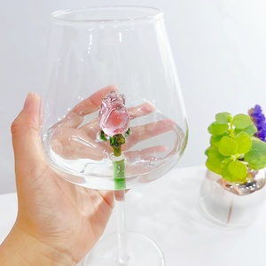 Copa de <span class=keywords><strong>vino</strong></span> de vidrio de borosilicato alto decorada con Rosa soplada a mano elegante, copas reutilizables duraderas para degustación de vinos, nuevo diseño - Product Image 4