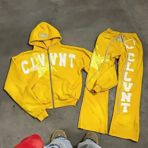 Manufacturers Custom Embroidered Acid Wash Tracksuit Set Vintage <b>Oversized</b> 100% Cotton Flare <b>Sweatpants</b> And Hoodie Set - Product Image 3