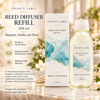 Recharge de diffuseur à bâtonnets Private Label Bergamote Vanille & Bois 200ml avec bâtonnets |   Parfum boisé sucré |   Fabricant OEM Espagne