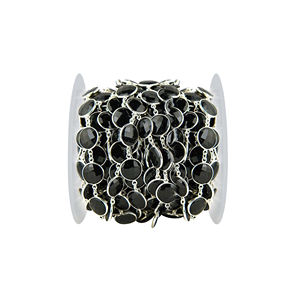 Connecteur en argent sterling 925 avec pierre précieuse onyx noir rond sertie en clos et chaînes - Product Image 2