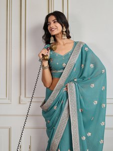 Magnifique Sari de Mariage Réversible Moderne en Soie Georgette Douce de Qualité Supérieure avec Motif C-Pallu Zain Exports ZE1004FN Diwali - Product Image 6