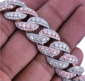 สร้อยคิวบาลิงค์เงินแท้ 925 ประดับโมอิสซาไนต์ VVS สไตล์ฮิปฮอป สองสี ชมพูและขาว แบบหนีบ ประดับเพชรระยิบระยับ - Product Image 3