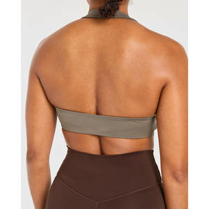 Soutien-gorge de sport dos nu marron moka avec encolure en V décolleté dos ouvert et soutien-gorge de sport fitness pour femme adulte à fort impact - Product Image 2
