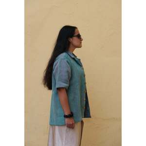 Vintage <b>Linen</b> Patchwork Kantha Shirt with Embroidery Decoration - Product Image 4
