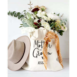 Personalized Mother of the Groom Cotton Canvas Tote Bag for Weddings Solid Color with Open Closure Type - Product Image 5
