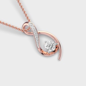 IGI Certified Lab Grown Round Diamond Twist <b>Infinity</b> Pendant with Solitaire & Pave Set Diamonds in 14K Yellow/<b>Rose</b> & White Gold - Product Image 2