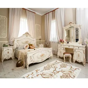 Hand geschnitzte Schlafzimmer möbel im französischen Stil Luxuriös geschnitzte weiße Schlafzimmer möbel Queen-Size-hand geschnitztes Schlafzimmer-Set