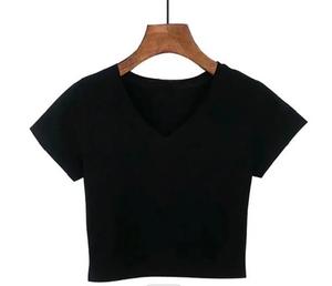 Camiseta corta con gráfico de logotipo personalizado para mujer, camiseta negra para mujer, ropa Oem, Camiseta con cuello en V para mujer, envío DDP - Product Image 2