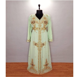 Caftan marocain élégant vert clair pour femmes Hijab de luxe islamique traditionnel ODM à manches longues tenue modeste résistant au soleil - Product Image 1
