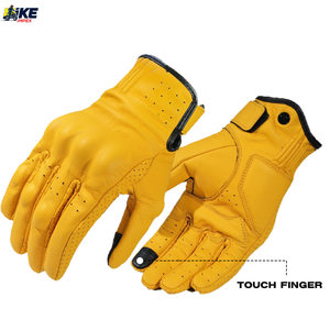 Gants de moto en cuir jaune, gants de cyclisme à doigts complets, respirants, coupe-vent, légers, compatibles avec les écrans tactiles - Product Image 4