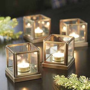 Wholesale Gold Plated Metal Edge Tea Light Candle Holder <b>Terrarium</b> Votive Glass for Home Office Decor Elegant Candle <b>Jars</b> Design - Product Image 2