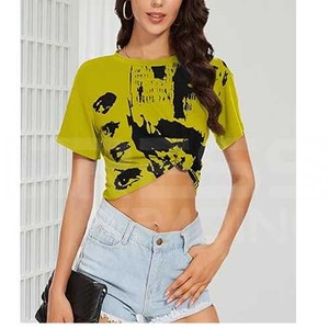 Camiseta Corta de Manga Corta para Mujer, Cuello Redondo, Corte Regular, Estilo Elegante, Algodón/Poliéster, Transpirable, Secado Rápido, Primavera/Verano - Product Image 5