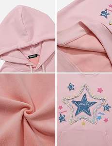 Custom Oversized Mens Graphic Hoodie Heavyweight Pullover Vintage Denim Star Applique Bordado Streetwear | Exportador - Product Image 5