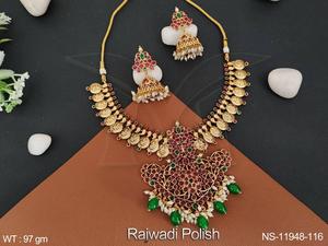 Temple bijoux Rajwadi polonais sud mode bijoux conception dieu Figure pièces beau Temple court collier ensemble ensembles de bijoux - Product Image 3