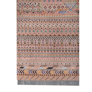 Tapis noués à la main en laine et soie de bambou à motifs géométriques Manchaha, rose et violet, pour usage domestique - Les-2888 - Product Image 4