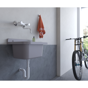 Lavabo Ovale da Parete Grigio 60x34 Cm in Solid Surface Facile da Pulire - Product Image 3
