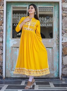 Maruti-Robe de soirée en rayonne indienne pakistanaise style Kurtis avec impression en feuille d'aluminium pour femme, tenue de mariage/traditionnelle grande taille - Product Image 6