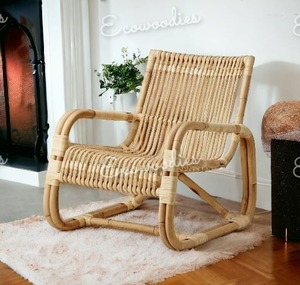 Silla de relajación escandinava Material de madera maciza Silla de jardín de color natural tejida de ratán natural para café al aire libre Restaurante Resort - Product Image 3