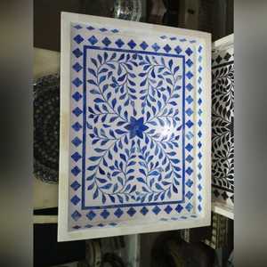 Plateau de service en incrustation d'os Plateau de décoration de table Couleur moutarde jaune Plateau décoratif floral en incrustation d'os fait à la main - Product Image 6