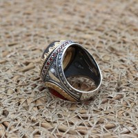 Bague de mariage vintage pour homme en argent sterling 925 plaqué rhodium, agate orange soleil, bijoux de luxe personnalisés, édition limitée pour les fêtes
