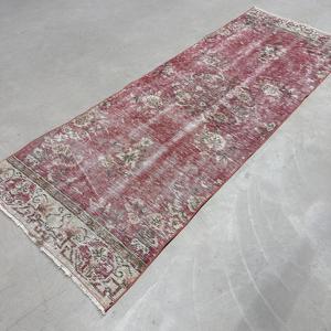 Vintage Turkish <b>Runner</b> Rug 3.1x8.6 ft (93x261 cm), <b>Red</b> Plants & trees Rug - Product Image 2