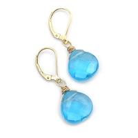 Boucles d'oreilles pendantes en topaze bleue suisse avec pierres précieuses à facettes et fil plaqué or, élégantes boucles d'oreilles pendantes à levier