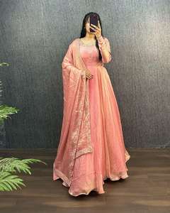 Lujo Bollywood diseñador melocotón Georgette Anarkali vestido con bordado y Dupatta exclusivo boda fiesta desgaste Salwar - Product Image 3